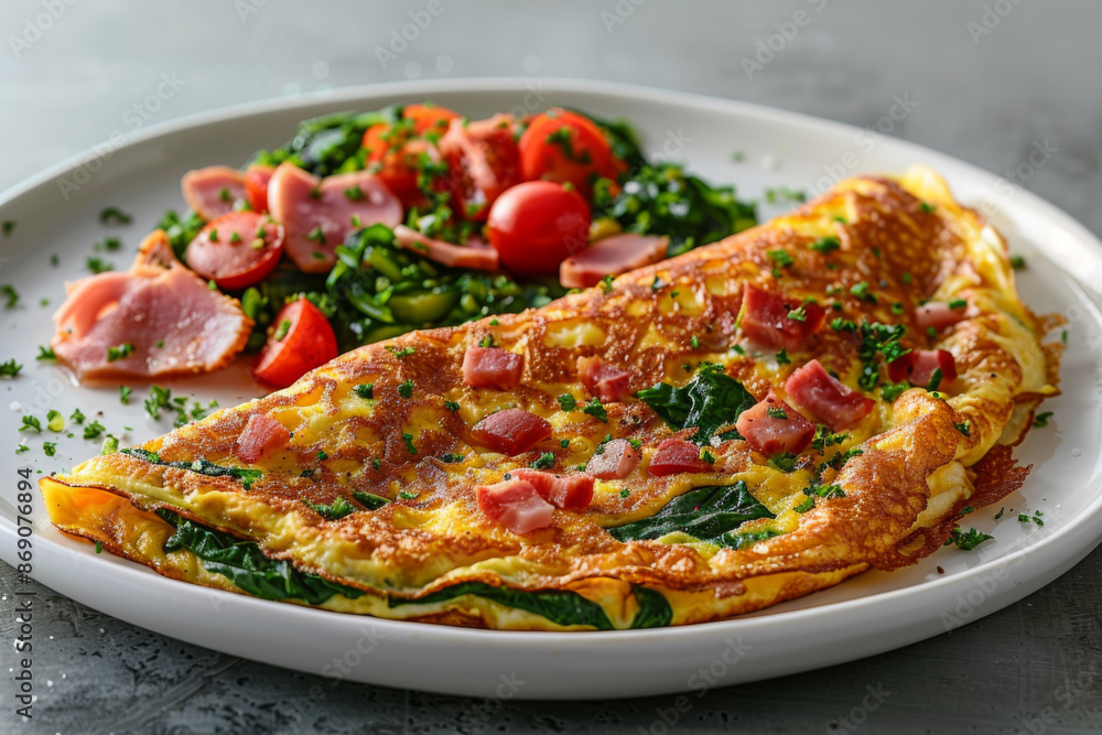 Spinach and Ham Omelette with Cherry Tomatoes Spinach and Ham Omelette with Cherry Tomatoes