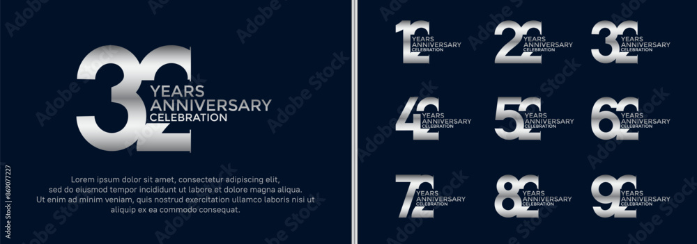 Naklejka premium anniversary logo style set with silver color can be use for celebration moment