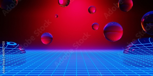 3d illustration rendering of gaming abstract background in scifi cyberpunk style and neon stage display showcase