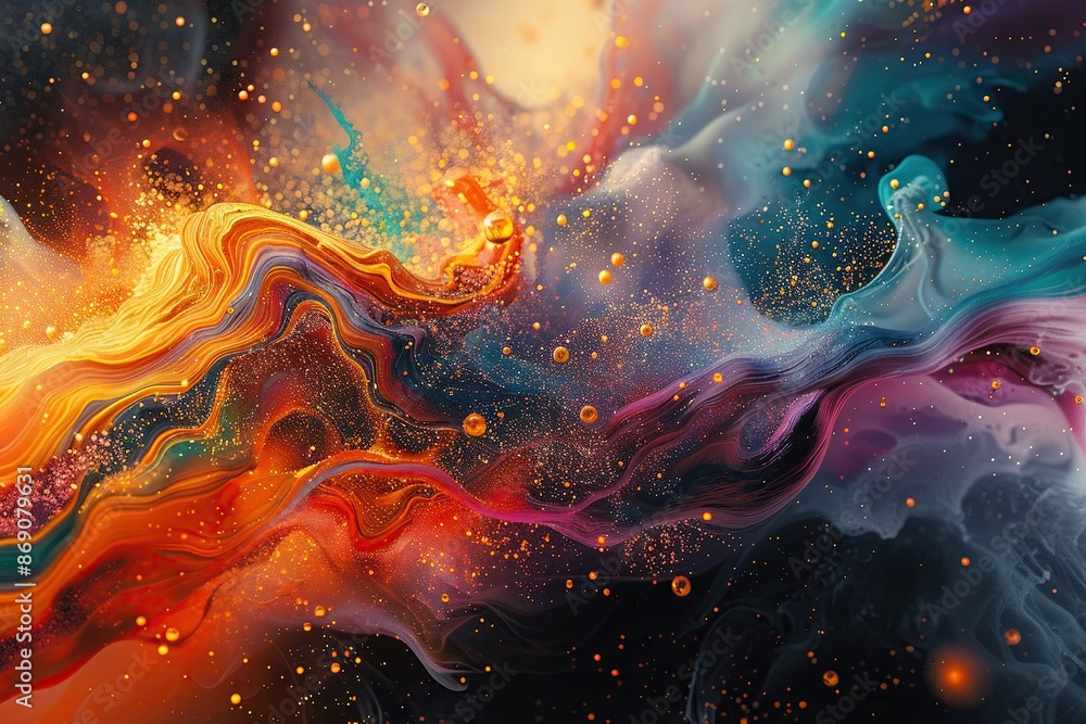 Abstract Colorful Fluid Art with Vibrant Swirls and Dynamic Patterns in a Cosmic Background Abstract Colorful Fluid Art with Vibrant Swirls and Dynamic Patterns in a Cosmic Background