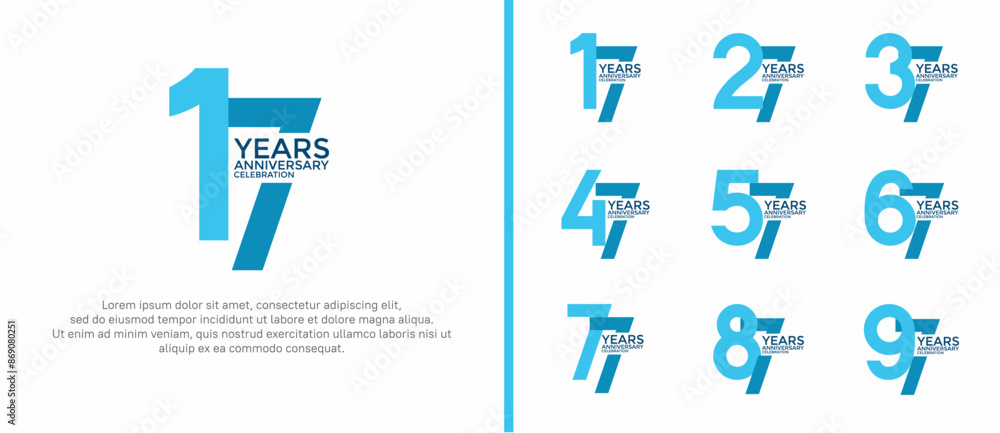 Naklejka premium anniversary logo style set with blue color can be use for celebration moment