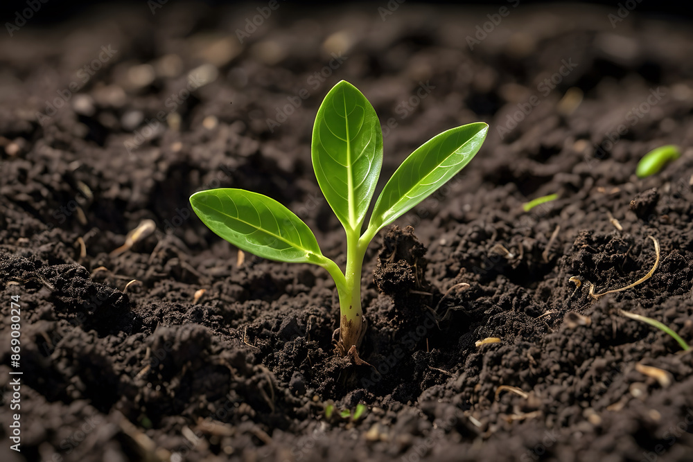 A green plant sprouting from a rich soil A green plant sprouting from a rich soil