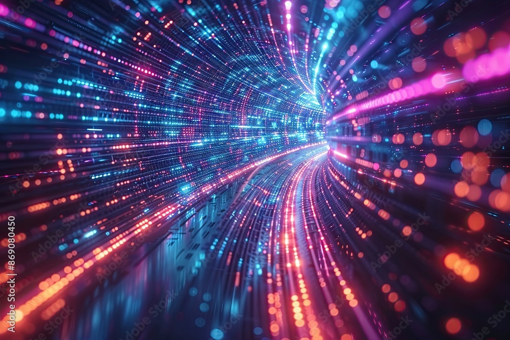 Futuristic Neon Light Tunnel with Vibrant Colors and Dynamic Motion for Technology and Innovation Concepts Futuristic Neon Light Tunnel with Vibrant Colors and Dynamic Motion for Technology and Innovation Concepts