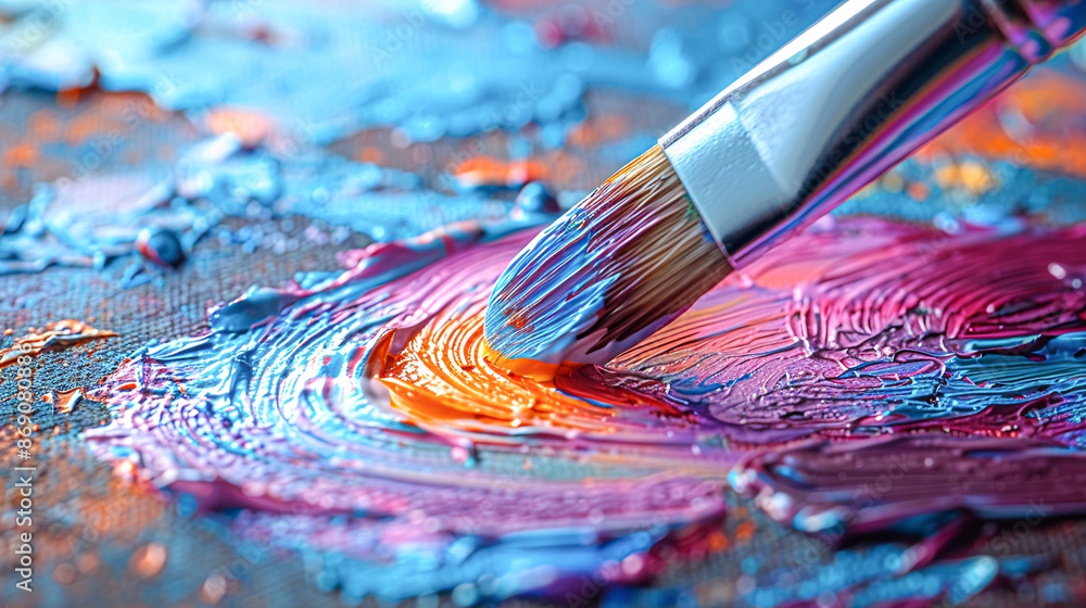 Creative Brush Strokes - Close-up of a Hand Holding a Paintbrush on a Blurred Canvas Background Creative Brush Strokes - Close-up of a Hand Holding a Paintbrush on a Blurred Canvas Background