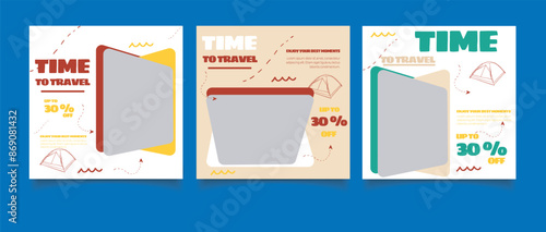 Set of travel sale social media post template	