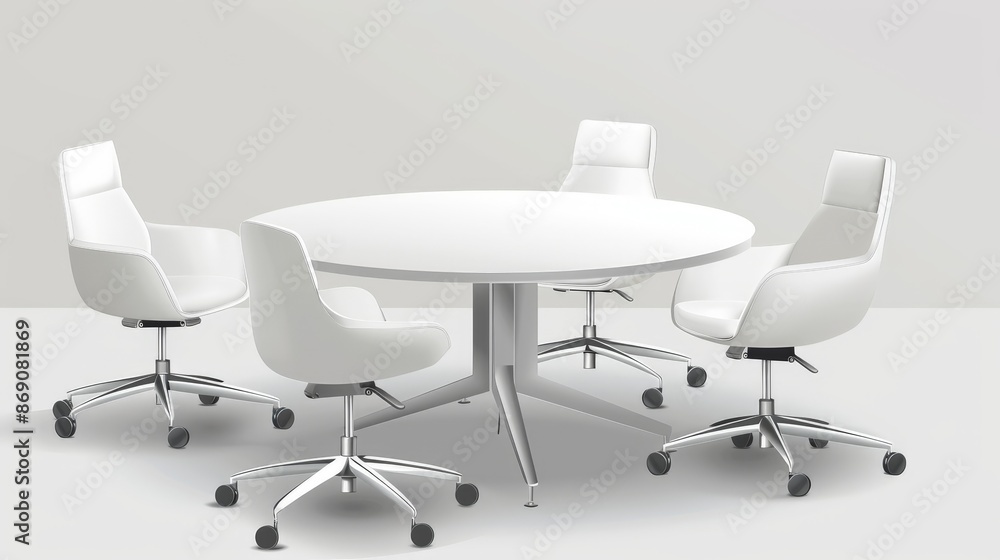 Professional Office Chair with wheels. Table height. White Modern round table with chairs Vector. Professional Office Chair with wheels. Table height. White Modern round table with chairs Vector.