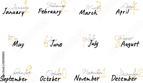 暦　一年　月　カレンダー　手書き文字　手書き