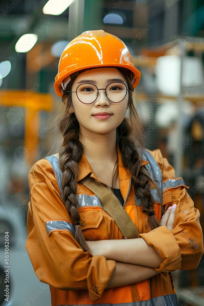 Confident Female Engineer in Factory Setting Confident Female Engineer in Factory Setting