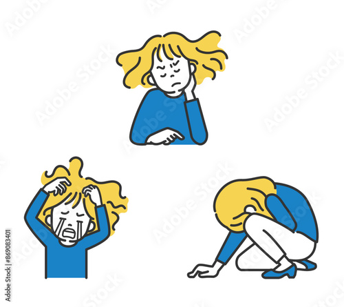精神的に不調な女性のイラストセット