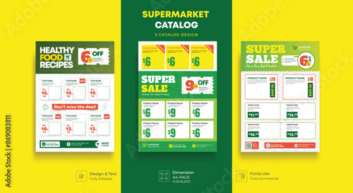 Supermarket product promotion flyer template. Supermarket flyer with discounts. organic grocery banner for supermarket product catalog