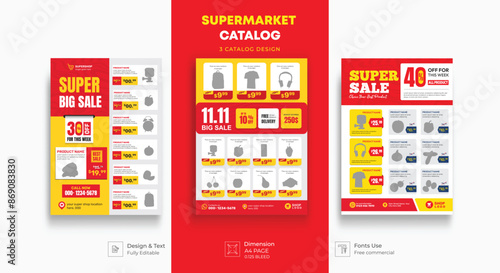 Supermarket product promotion flyer template. Supermarket flyer with discounts. Minimalist layout banner for supermarket product catalog