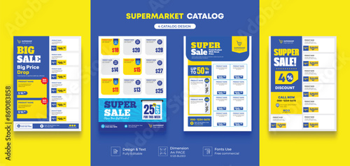 Supermarket product promotion flyer template. Supermarket flyer with discounts. Minimalist layout banner for supermarket product catalog