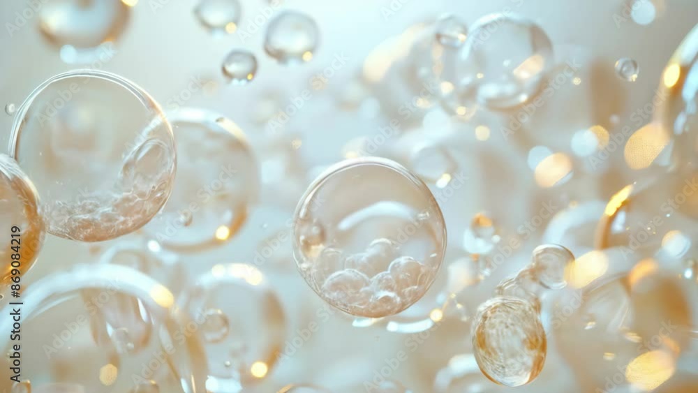 Beautiful Transparent Soap Bubbles Floating against a white Background with Bokeh Effect, elegant and luxurious events, advertisement footage Beautiful Transparent Soap Bubbles Floating against a white Background with Bokeh Effect, elegant and luxurious events, advertisement footage