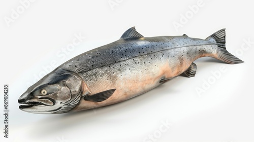 illustration of succulent cooked salmon fish, isolated on white, ideal for seafood recipe books and menus.