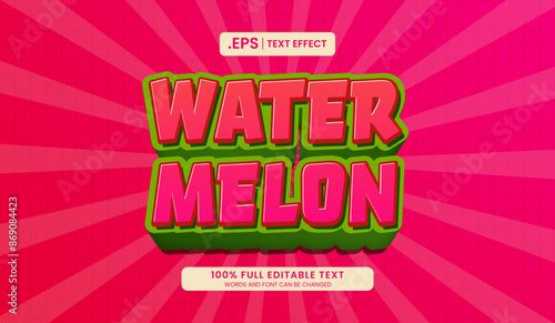 Design editable text effect, 3d cartoon bold watermelon