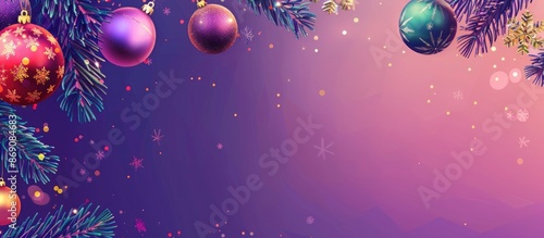 Christmas festive background with fireworks and snowflakes on a purple gradient background. Christmas greeting card, Christmas celebration, Christmas bannar photo