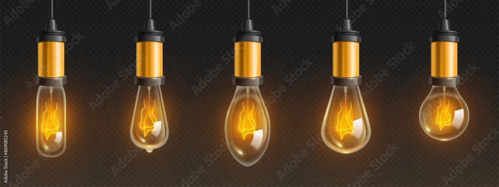 Led Bulb Background Vintage light bulbs set isolated on transparent background. Vector ...
