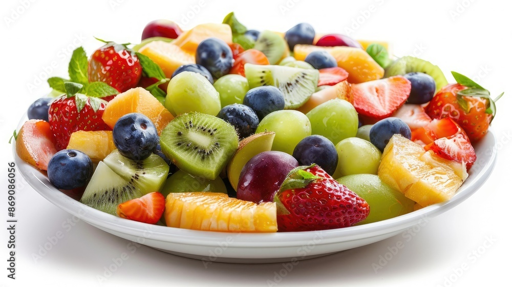 Bowl of mixed fresh fruit salad, isolated on a white background, showcasing a variety of healthy fruits. Bowl of mixed fresh fruit salad, isolated on a white background, showcasing a variety of healthy fruits.