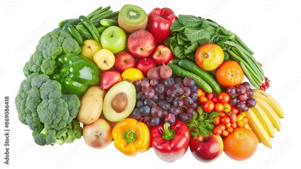 Brain representation crafted with assorted fruits and vegetables, isolated on white, emphasizing healthy choices. Brain representation crafted with assorted fruits and vegetables, isolated on white, emphasizing healthy choices.