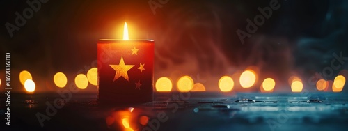 Wallpaper Mural  A lit candle atop a table, surrounded by a row of similarly lit candles, each adorned with stars Torontodigital.ca