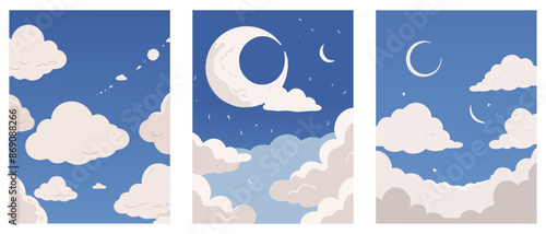 Set of White Cloud Backgrounds with Blue Sky photo