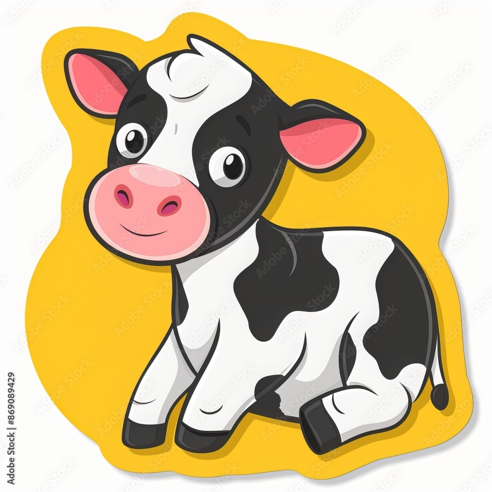 Rural landscape with cow in meadow, trees and blue sky with clouds, fresh natural product, vector illustration. Generative AI Rural landscape with cow in meadow, trees and blue sky with clouds, fresh natural product, vector illustration. Generative AI