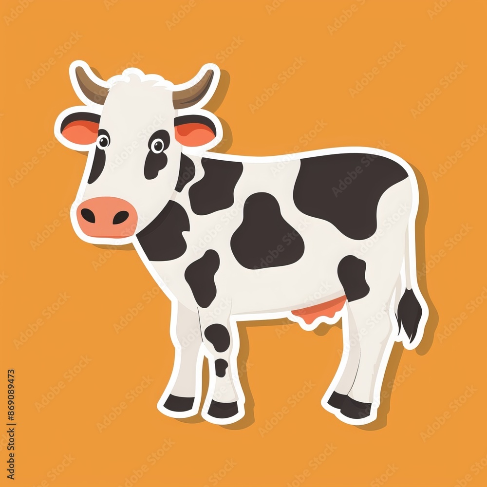 Rural landscape with cow in meadow, trees and blue sky with clouds, fresh natural product, vector illustration. Generative AI Rural landscape with cow in meadow, trees and blue sky with clouds, fresh natural product, vector illustration. Generative AI