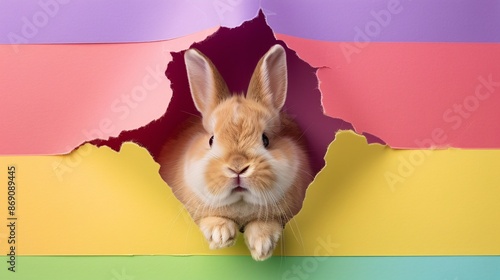 Bunny Peeking Through Colorful Paper photo