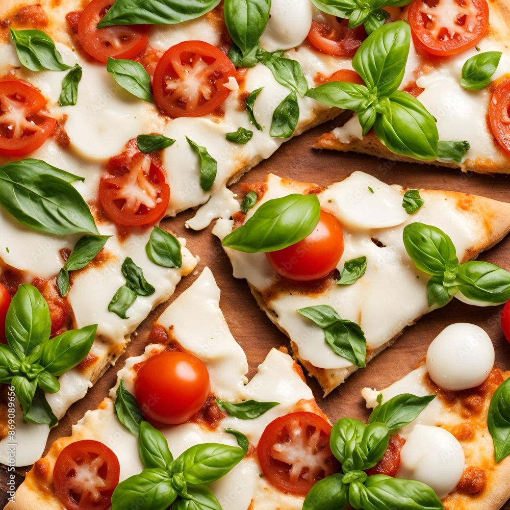Italian Pizza with Fresh Basil Mozzarella and Tomatoes
Italian Pizza with Fresh Basil Mozzarella and Tomatoes