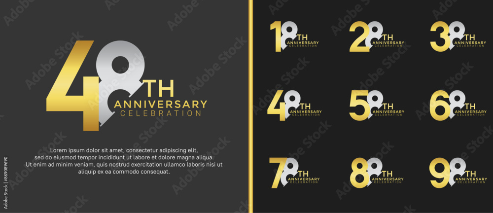Naklejka premium anniversary logo style set with gold and silver color can be use for celebration moment
