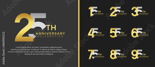 anniversary logo style set with gold and silver color can be use for celebration moment