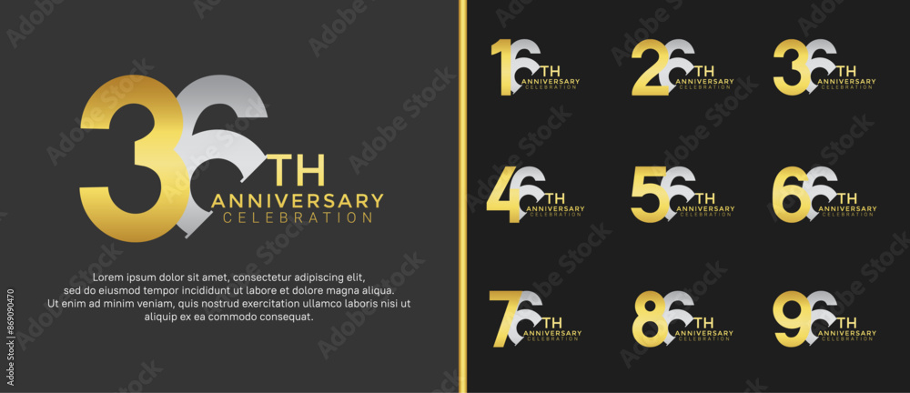 anniversary logo style set with gold and silver color can be use for celebration moment anniversary logo style set with gold and silver color can be use for celebration moment