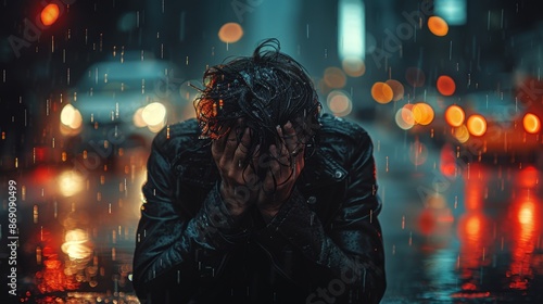 Sad Man in the Rain Generative AI © studio clever