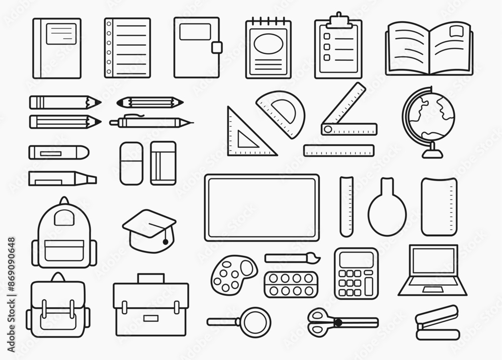 icons set of school supplies isolated on white