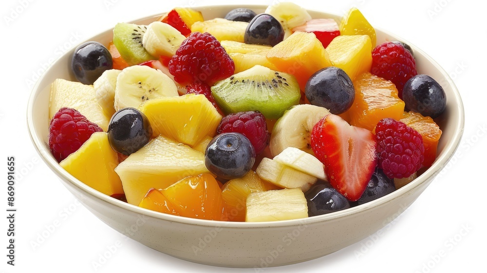 Vibrant bowl of fresh fruit salad, isolated on a white background, emphasizing nutritious eating. Vibrant bowl of fresh fruit salad, isolated on a white background, emphasizing nutritious eating.