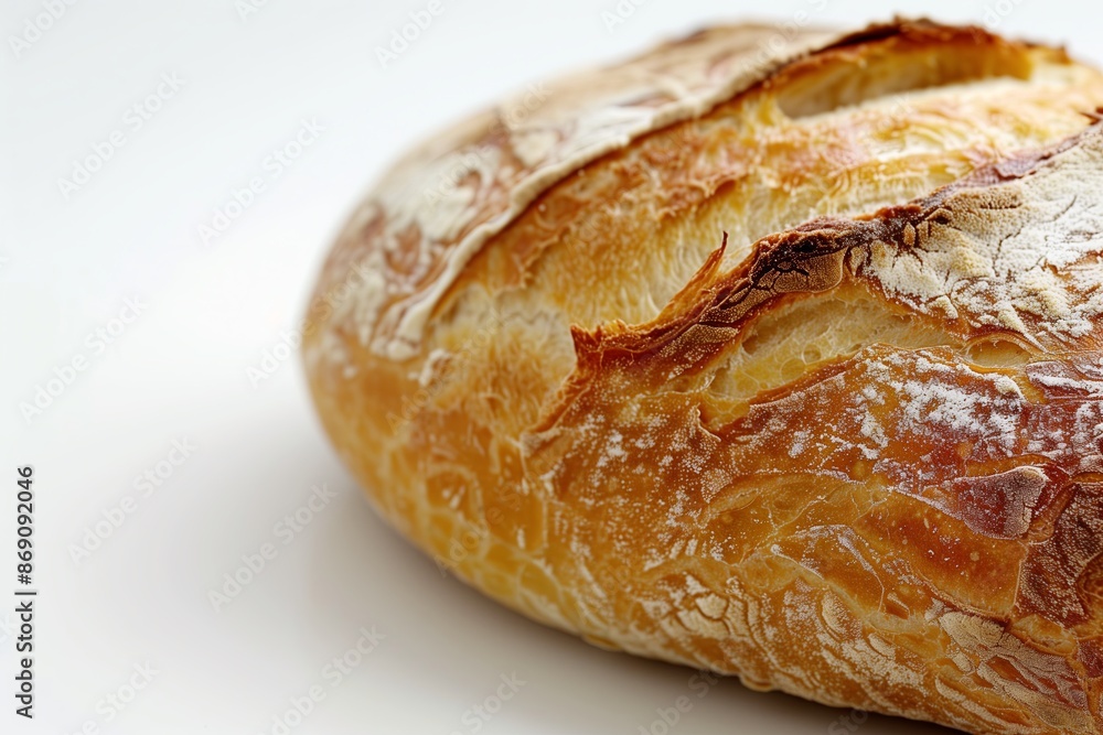 Bakery bread loaf on rustic table. Fresh healthy brown flour crust. White wheat background. Isolated breakfast meal, tasty cereal bun. Organic diet baguette, whole closeup. French Bakery bread loaf on rustic table. Fresh healthy brown flour crust. White wheat background. Isolated breakfast meal, tasty cereal bun. Organic diet baguette, whole closeup. French