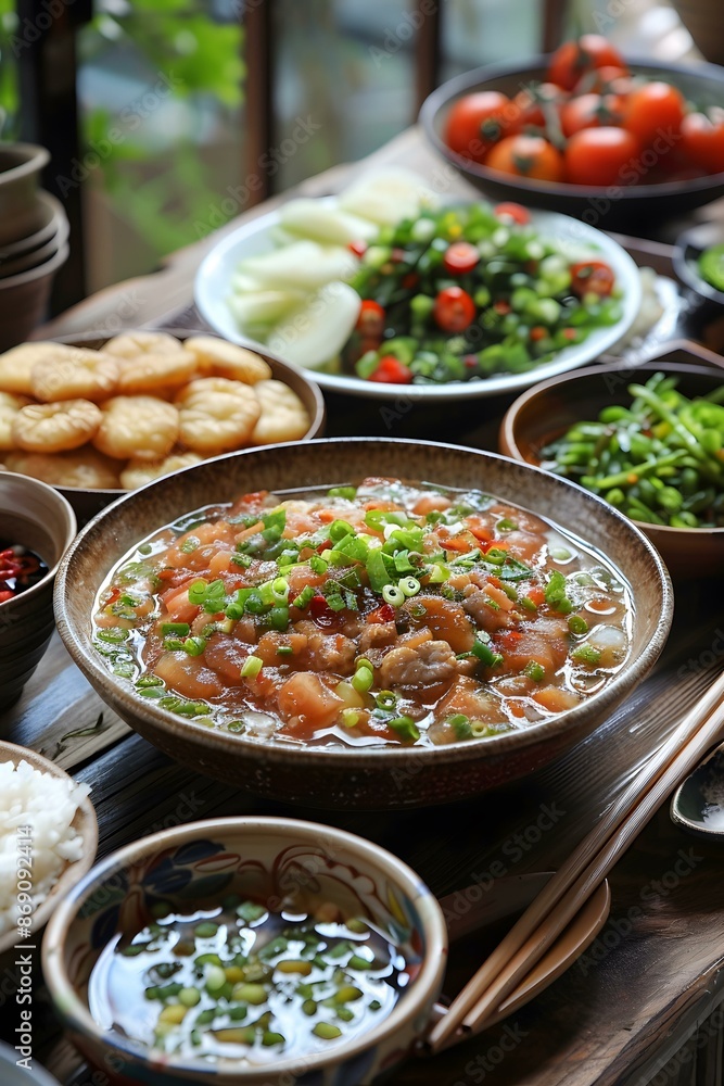 Vietnamese Home Cooked Meal with Tomato and Pork Stew Vietnamese Home Cooked Meal with Tomato and Pork Stew