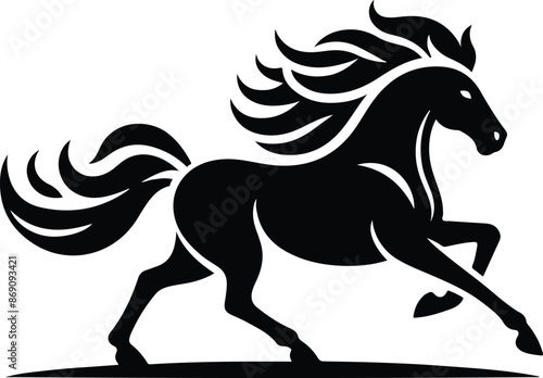 Running horse black silhouette. Vector illustration