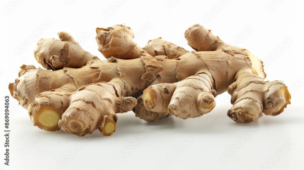 Fresh Ginger Root Isolated on White Background with High Detail Close-up Shot Fresh Ginger Root Isolated on White Background with High Detail Close-up Shot