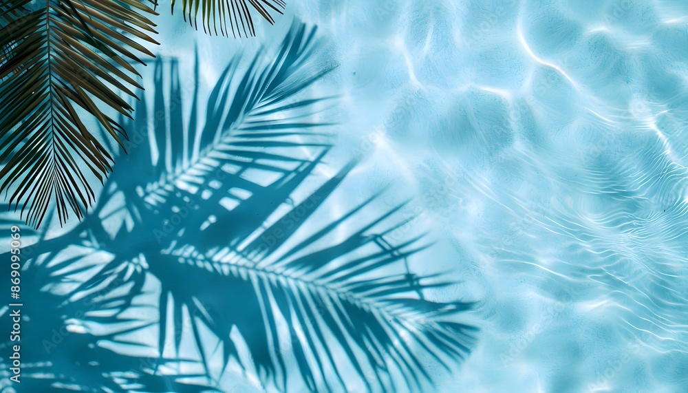 Palm leaves shadow on water surface in pool Palm leaves shadow on water surface in pool