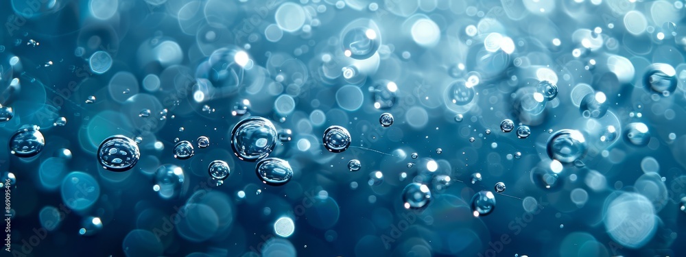 A tight shot of water droplets cluster on a pool's surface, against a backdrop of a clear blue sky A tight shot of water droplets cluster on a pool's surface, against a backdrop of a clear blue sky