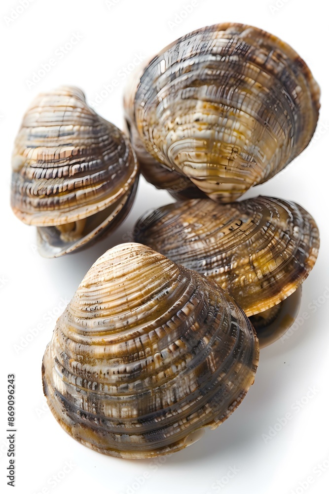 Four clams on a white background Four clams on a white background