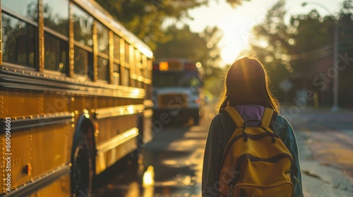 student waiting for the arrival of the school bus to go to school