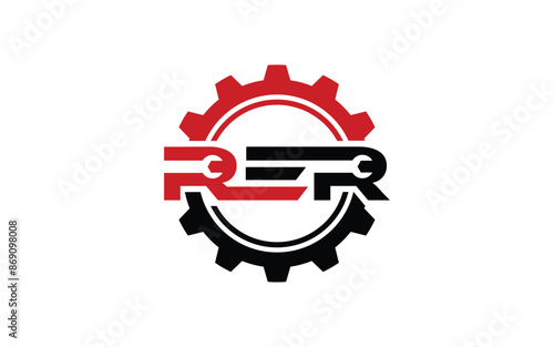 Gear and wrench mechanic with initial logo design