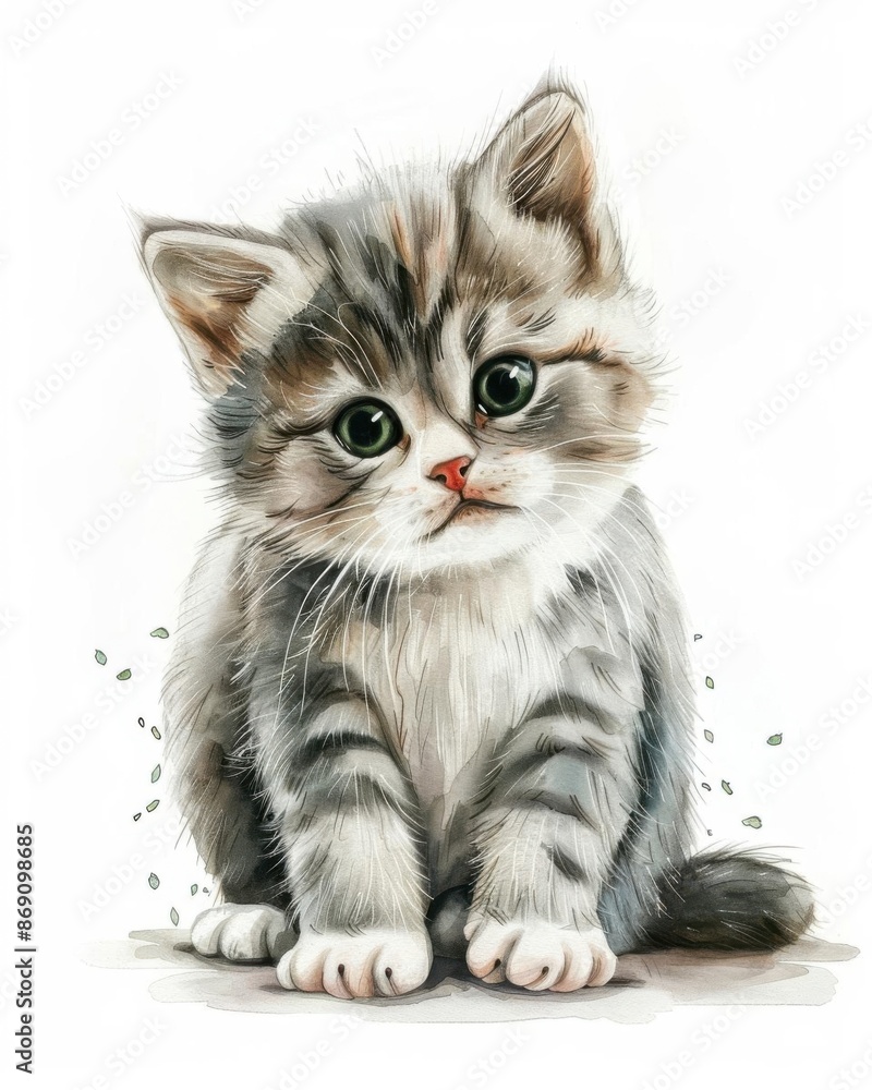 Obraz premium A chubby gray and white tabby kitten