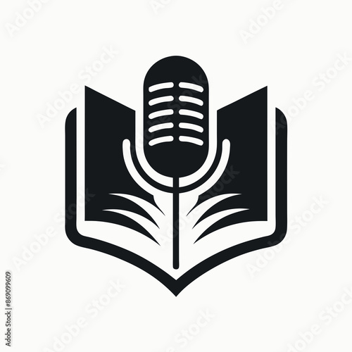 Open book with microphone logo design vector art illustration.