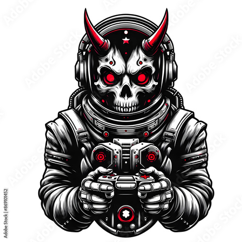 Epic Demon Astronaut: Futuristic Skull in Space Sci-Fi Horror Art
