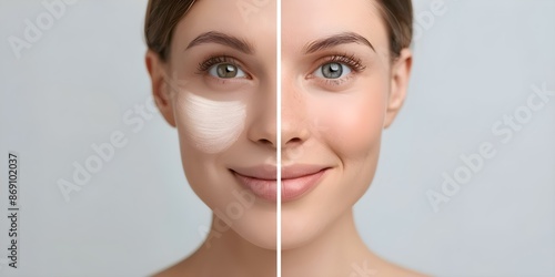 Closeup portrait of woman showing smoother firmer skin after ant. Concept Beauty & Skincare, Closeup Portrait, Before & After, Smoother Skin, Woman Portrait photo