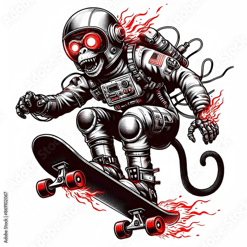 Epic Cyberpunk Robot Monkey on Skateboard : The Ultimate Sci-Fi Cyborg Primate