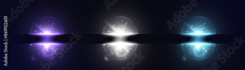 Neon teleportation portal, light aura in space. The bright light of a futuristic teleport. Magic gate in a fantasy game. Vector for web design and illustrations